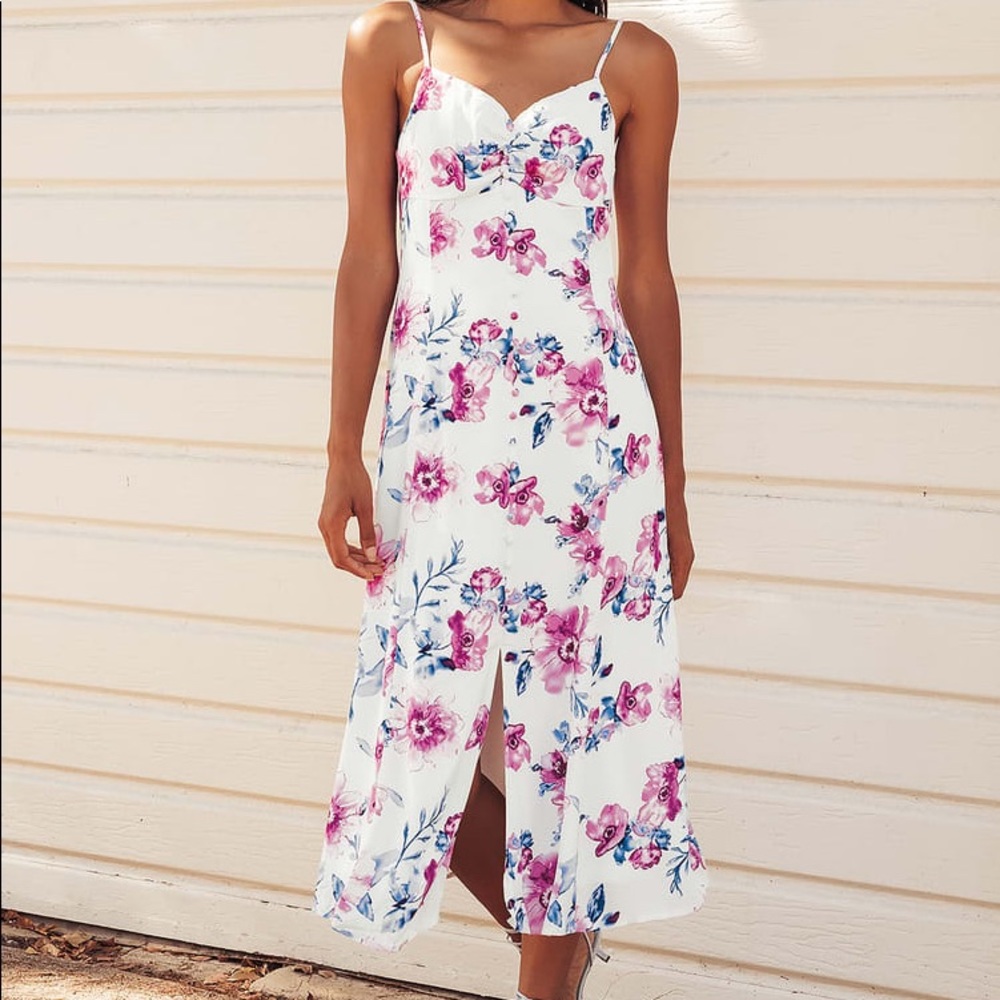 Lulu’s Now and Fleur-Ever White Floral Midi Dress